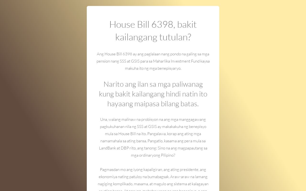 House Bill 6398 Impormasyon